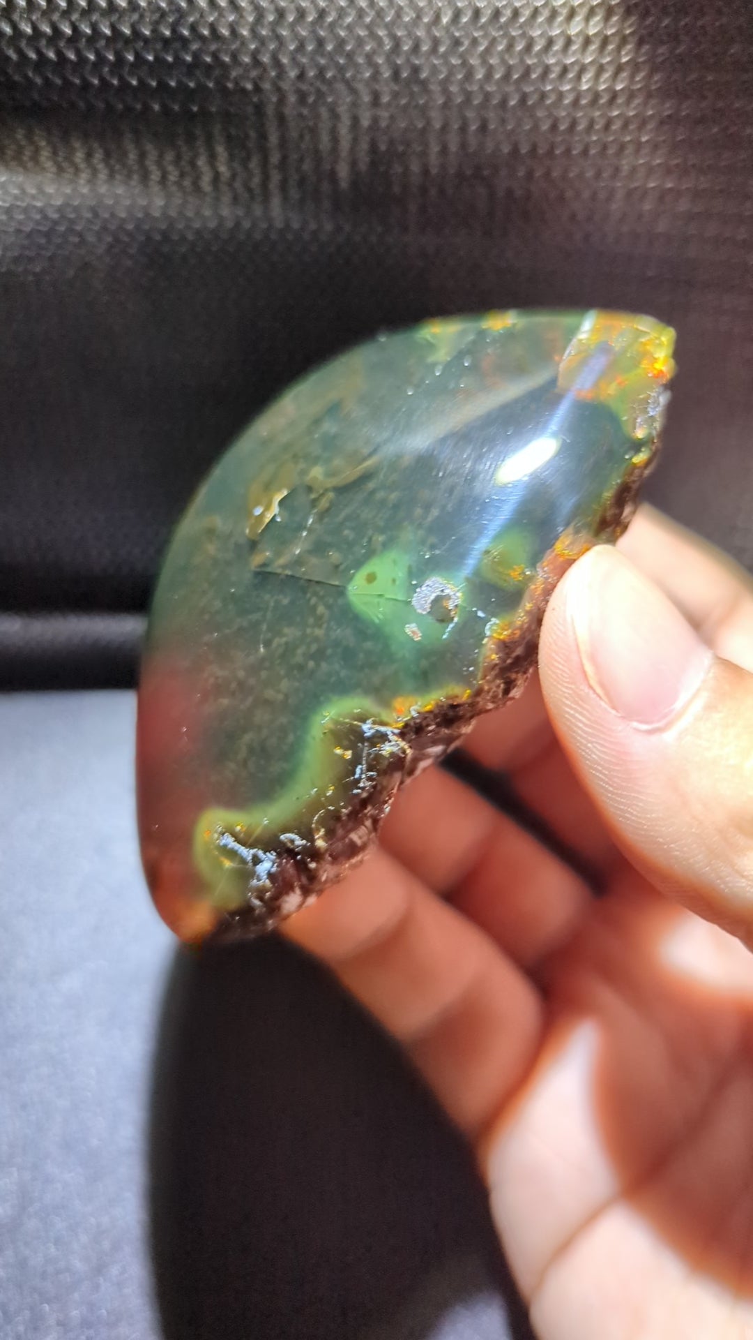 Natural Sumatran Blue Amber 45g Specimen – Emerald Forest Galaxy Pattern, UV Reactive Collector Amber with Golden Inclusions