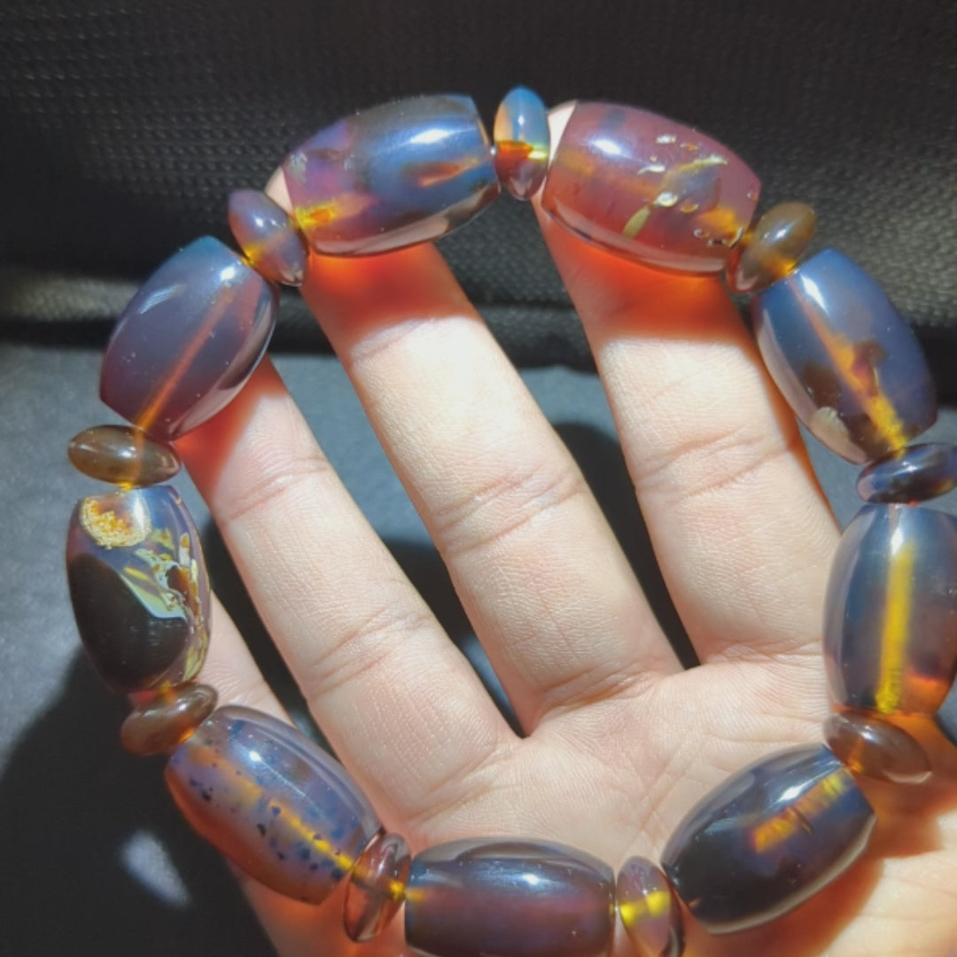 Rare Blue Amber Bracelet — True Blue Sheen in White Light (Handmade Statement Beads)