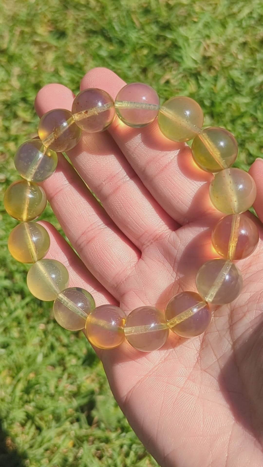 Natural Rare Blue Amber Bracelet (15mm beads) — “Sky & Honey” Glow Beads (High-Clarity, White-Light Blue Sheen)