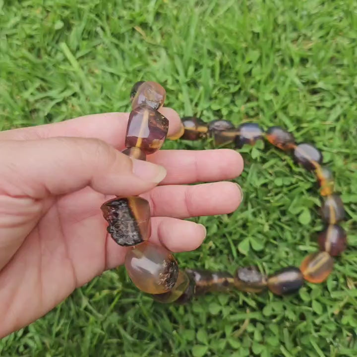 Authentic Blue Amber Necklace - 25 beads - Raw Skin Type