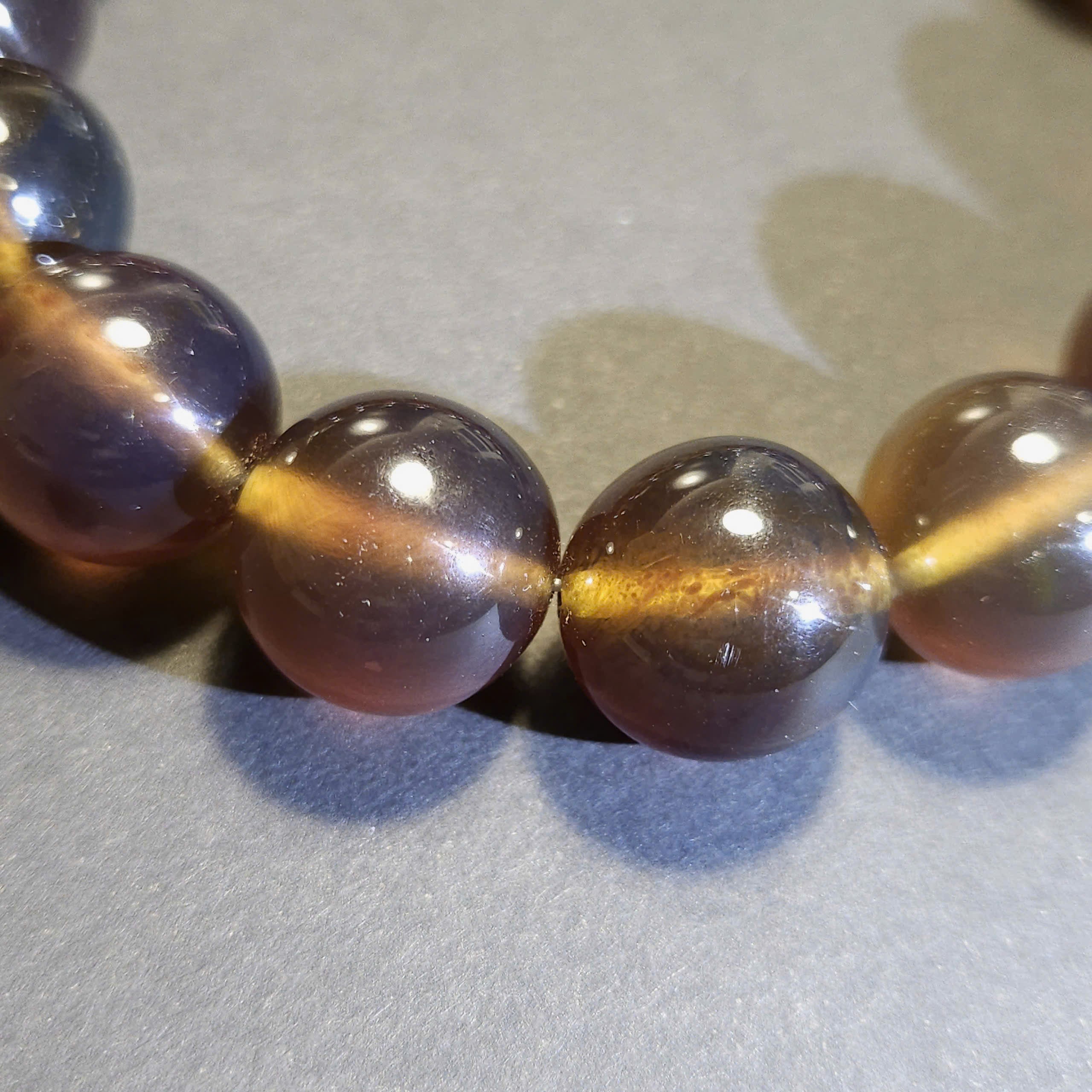 Authentic Blue Amber Bracelet - 15 mm beads (16 beads) - Reddish Brown Type